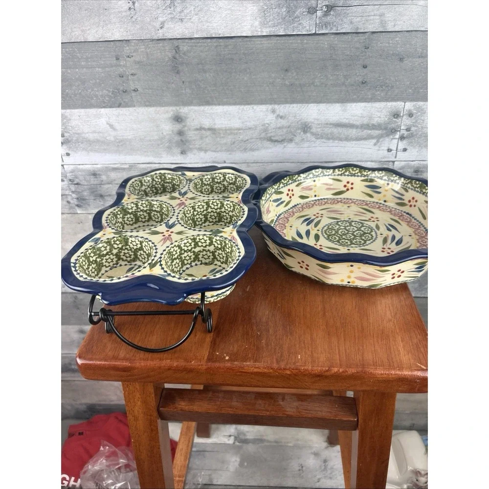 Temp-Tations By Tara Blue Old World Cup Cake And Serving Set